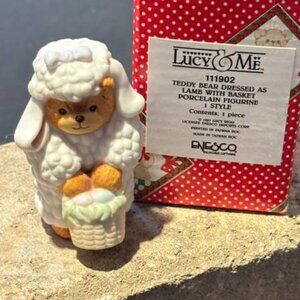 NIB Vintage 1987 Lucy & Me Bear Dressed As Lamb with Basket Figurine #111902